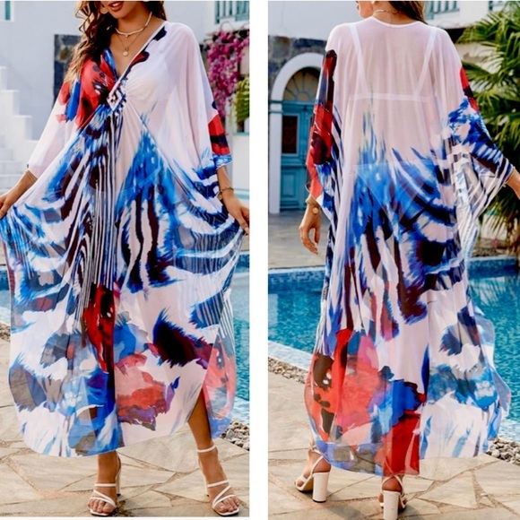 Elegant Multicolor Kaftan - Maxi Dress - Beach Cover-up! - Picture 1 of 3